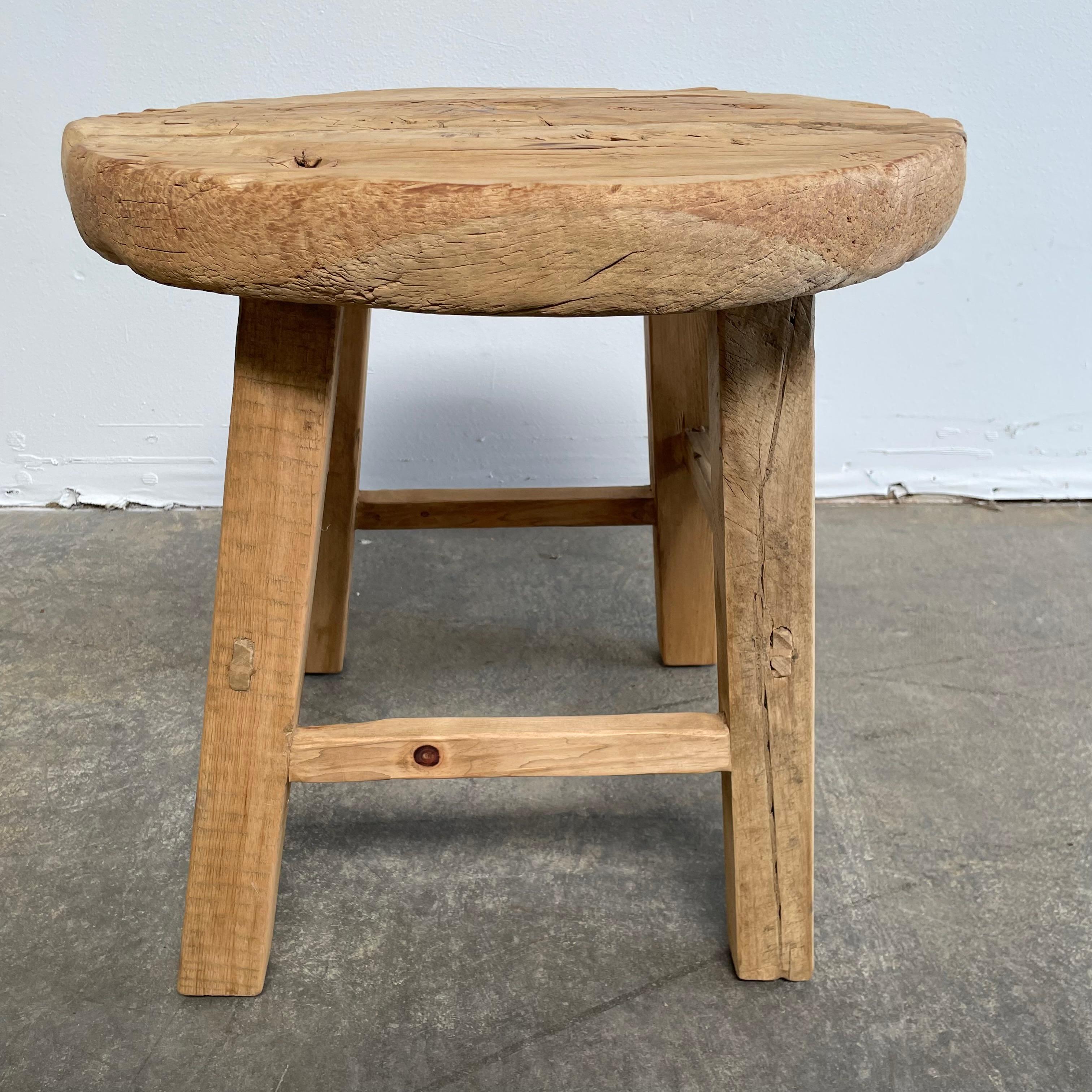 Contemporary Vintage Round Elm Wood Side Table 