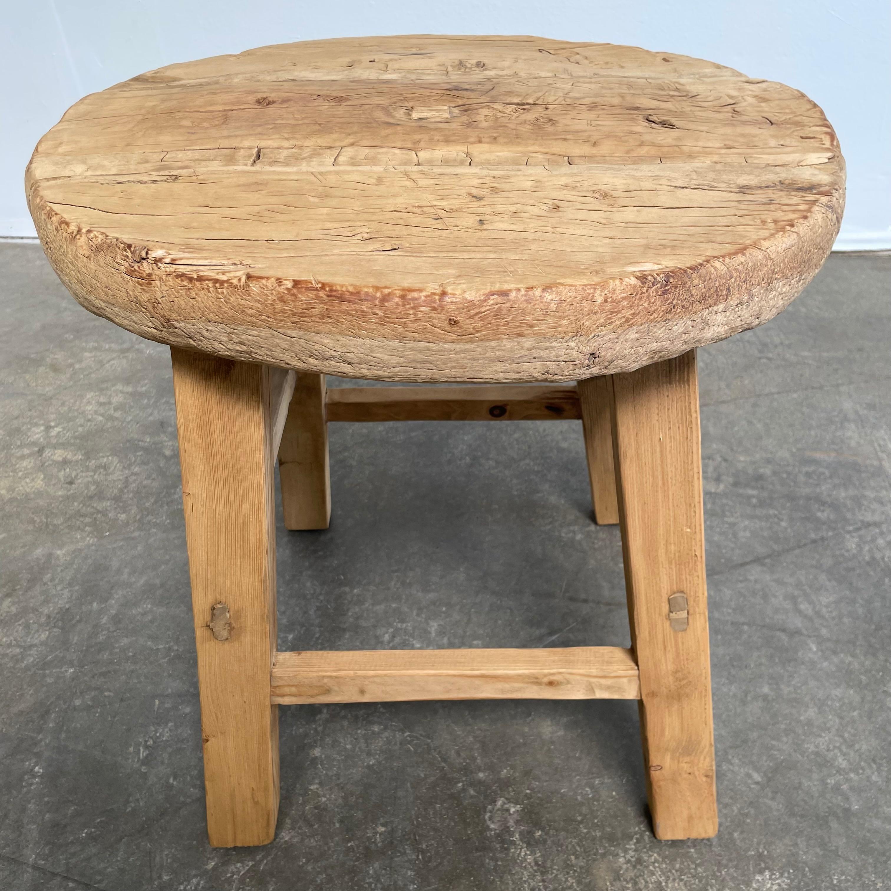 Vintage Round Elm Wood Side Table  1