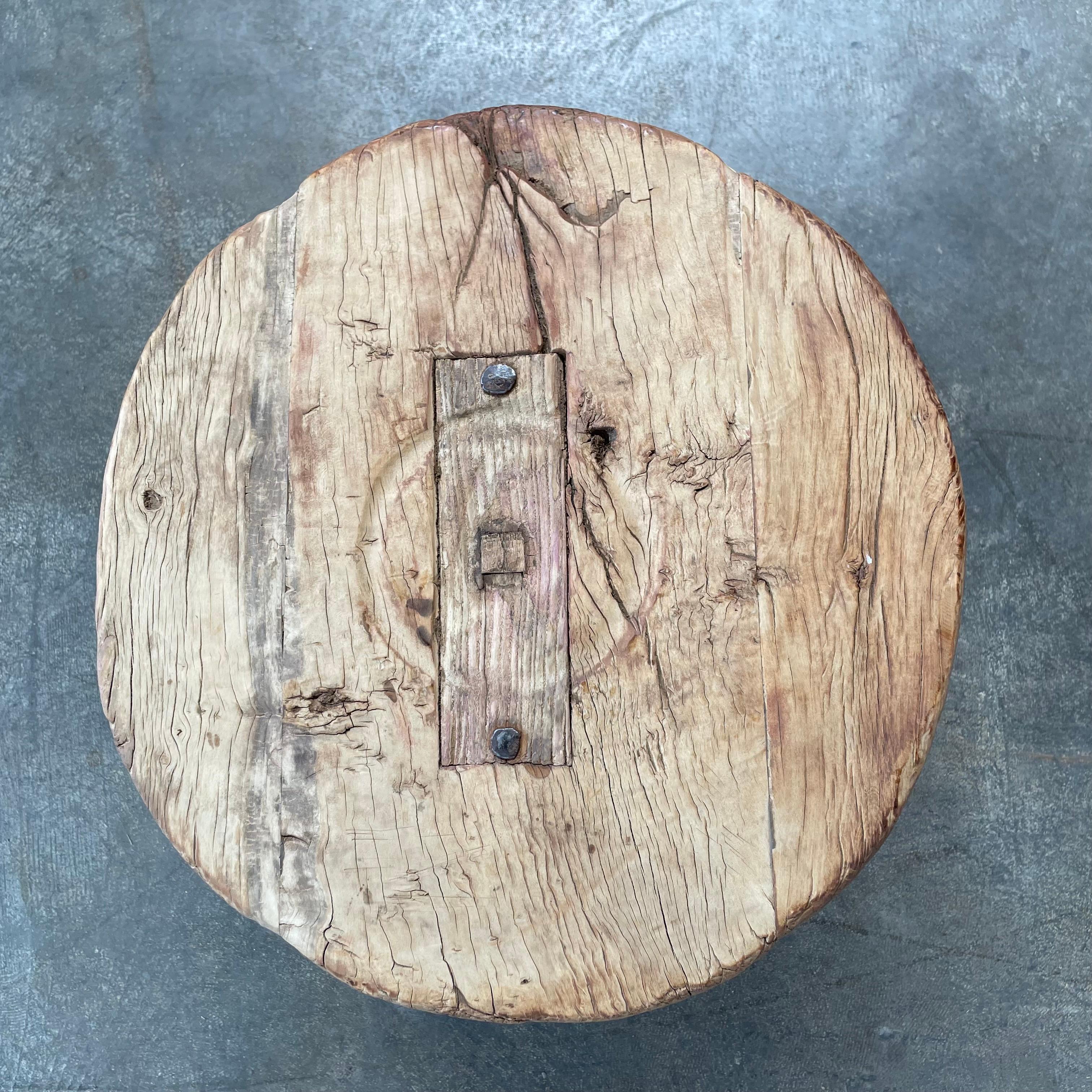 Vintage Round Elm Wood Side Table 2