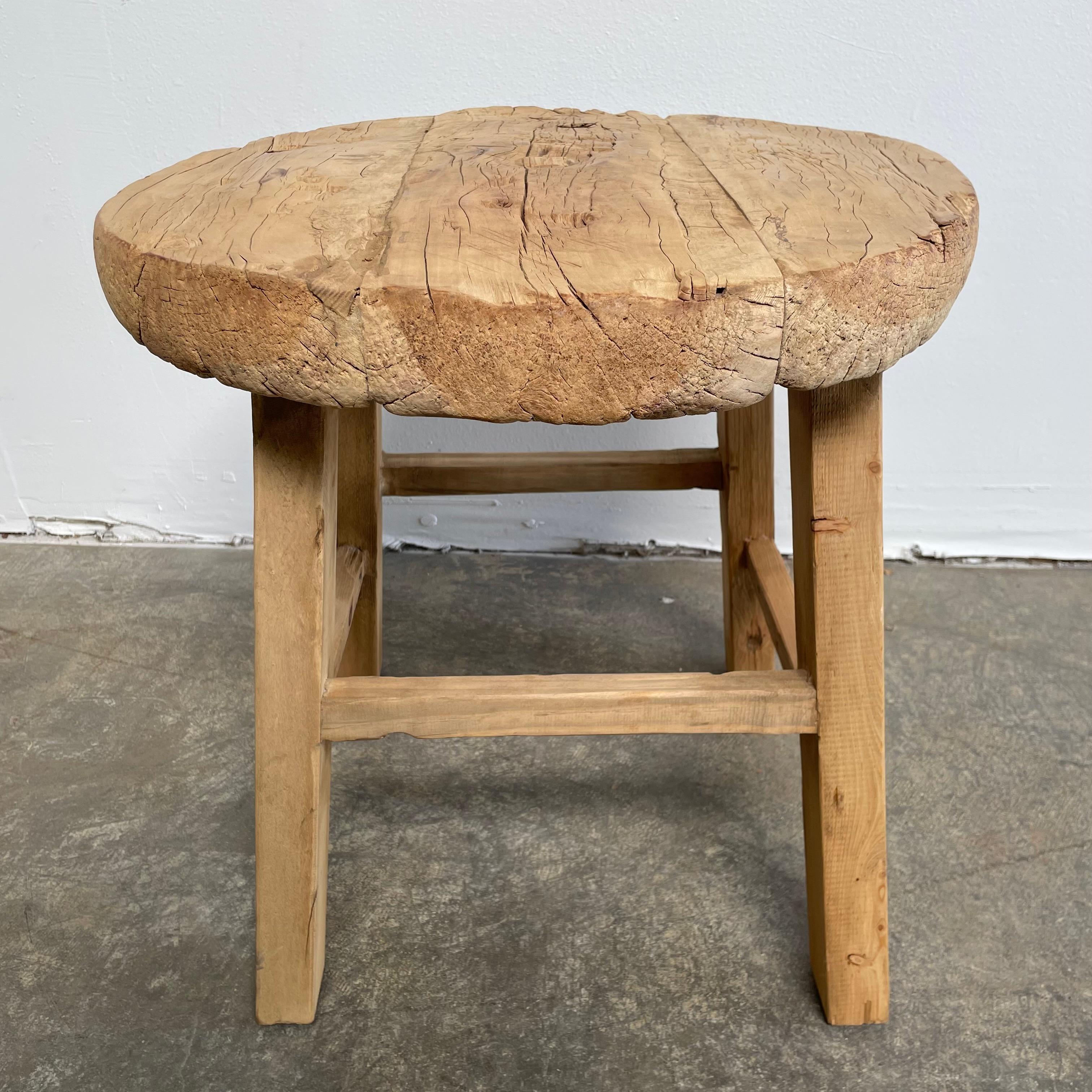 Vintage Round Elm Wood Side Table  2
