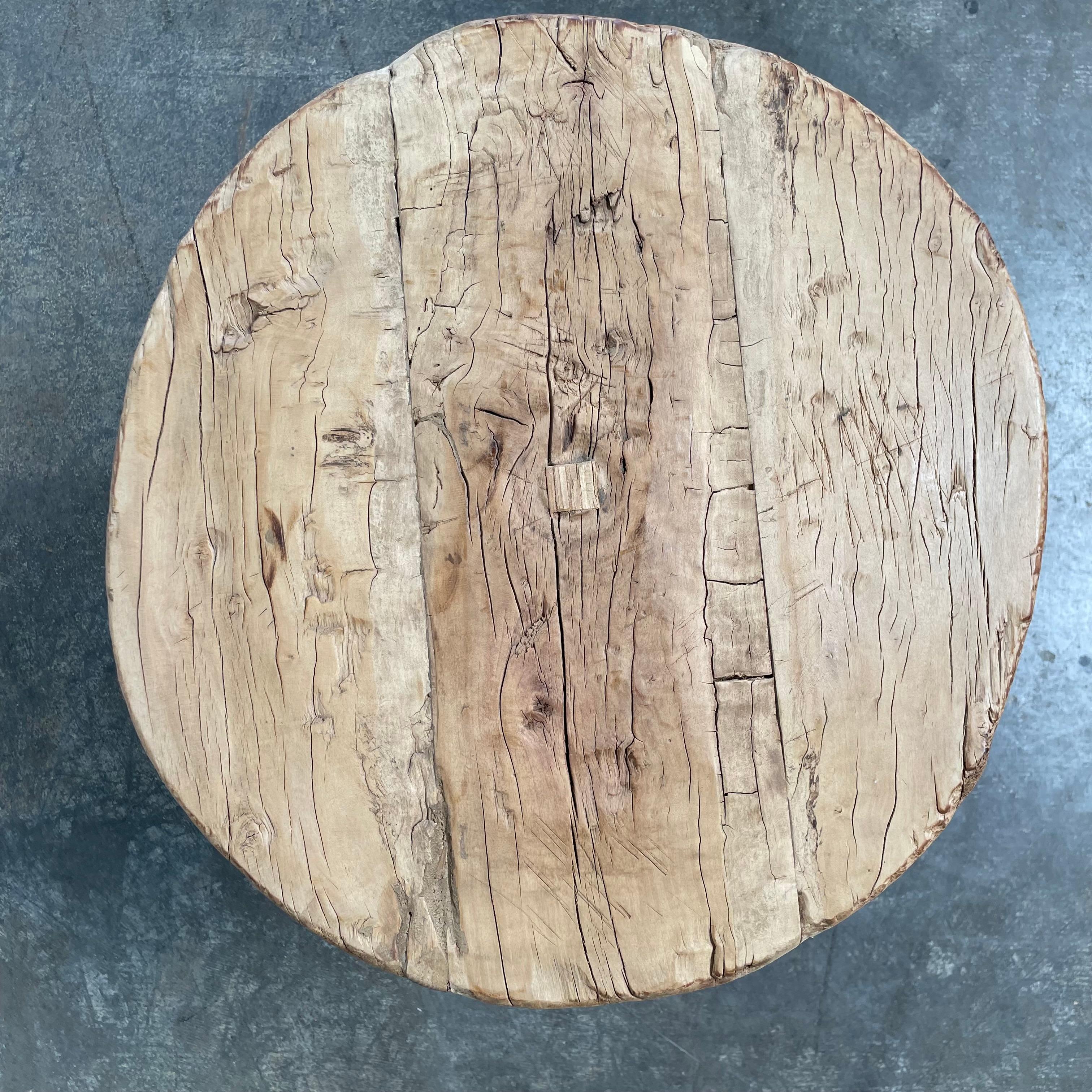 Vintage Round Elm Wood Side Table  3