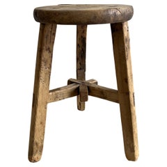 Vintage Round Elm Wood Side Table or Stool