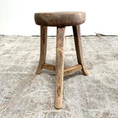 Vintage Round Elm Wood Stool