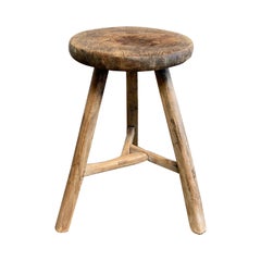 Vintage Round Elm Wood Stool