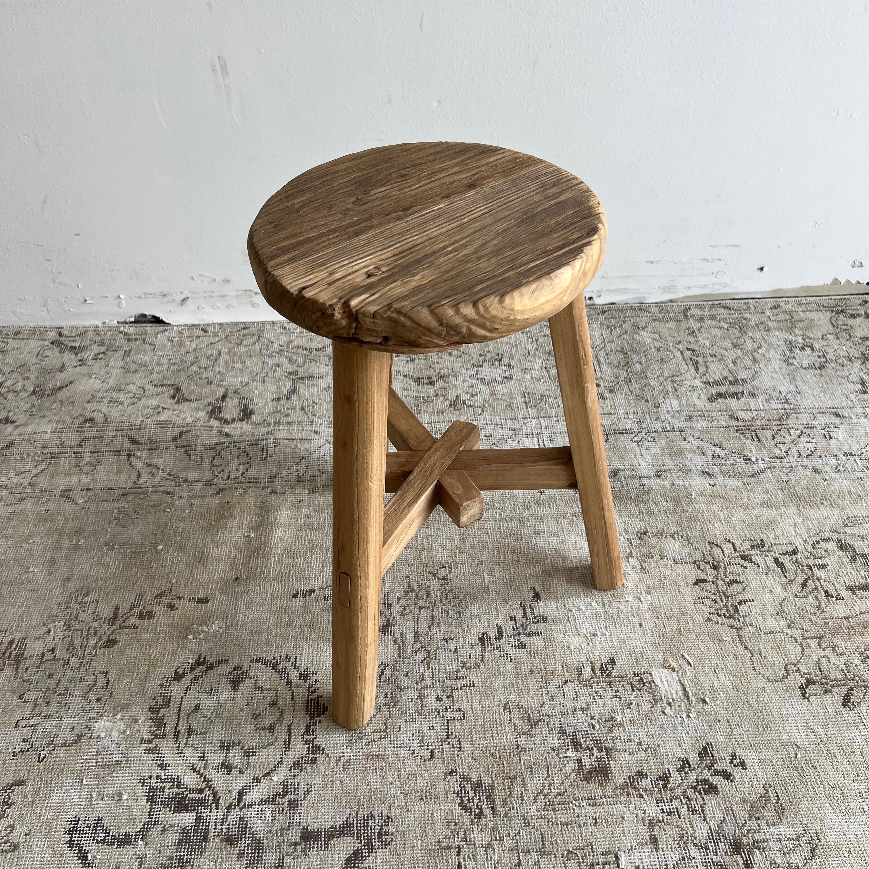 Vintage Round Elmwood Side Table or Stool 2