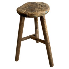 Vintage Round Elmwood Side Table or Stool