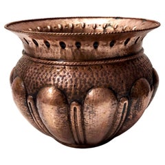 Retro Round Embossed Copper Cachepot / Vase by Egidio Casagrande, Italy