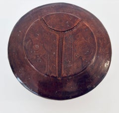 Vintage Round Ethnic Hand-Tooled Tuareg Leather Box African Folk Art Mauritania