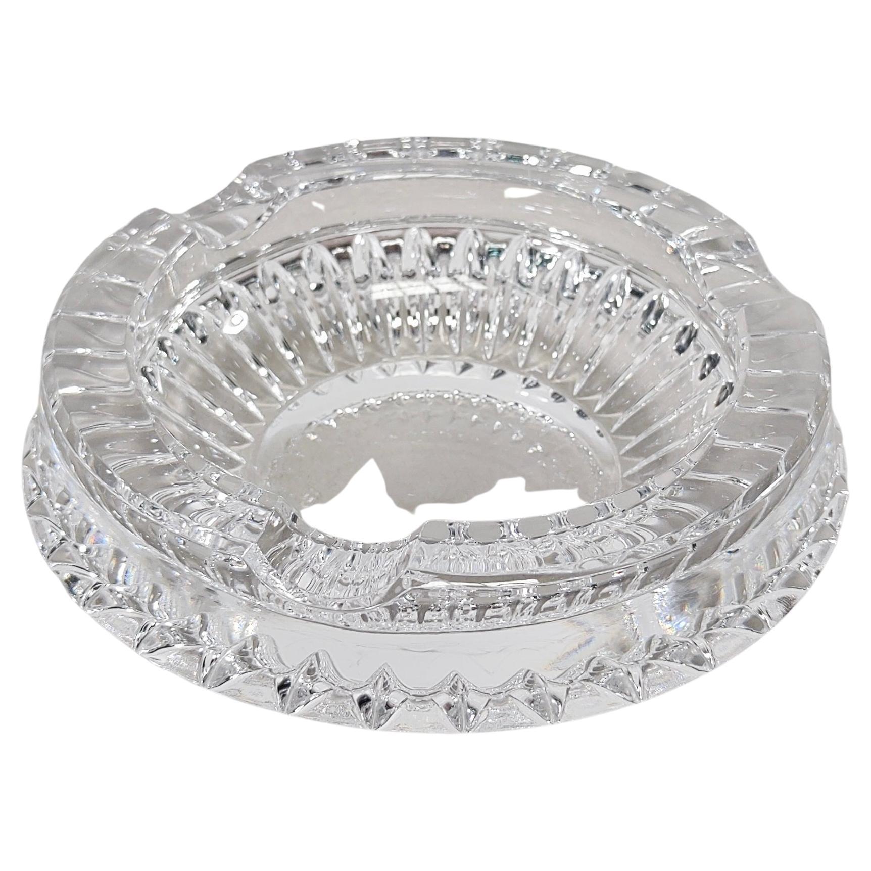 Vintage Round Faceted Crystal Glass Ashtray Catchall Dish 60s For Sale