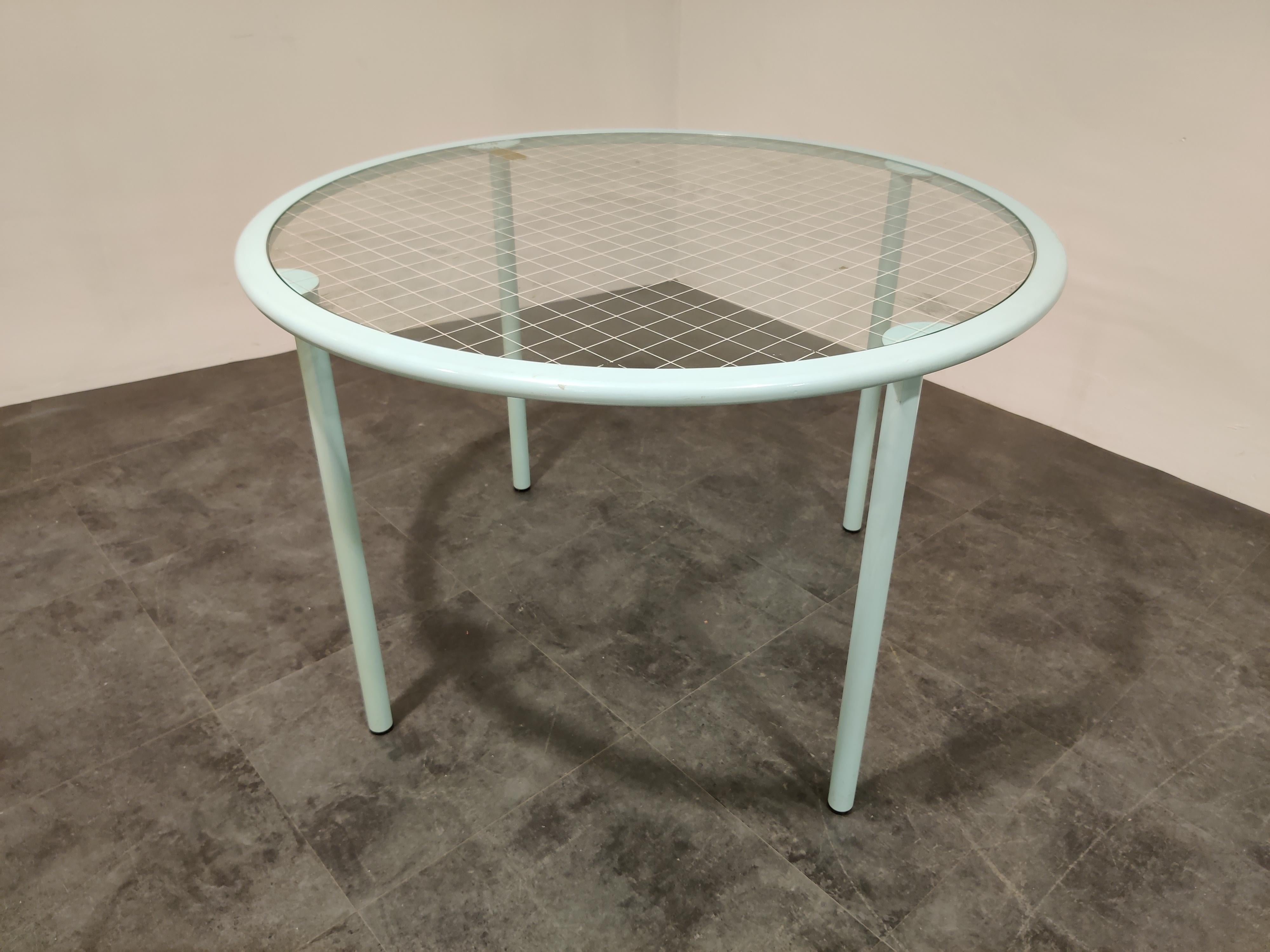 Mid-Century Modern Vintage Round Glass Dining Table by Fly Line, Italy, 1960s