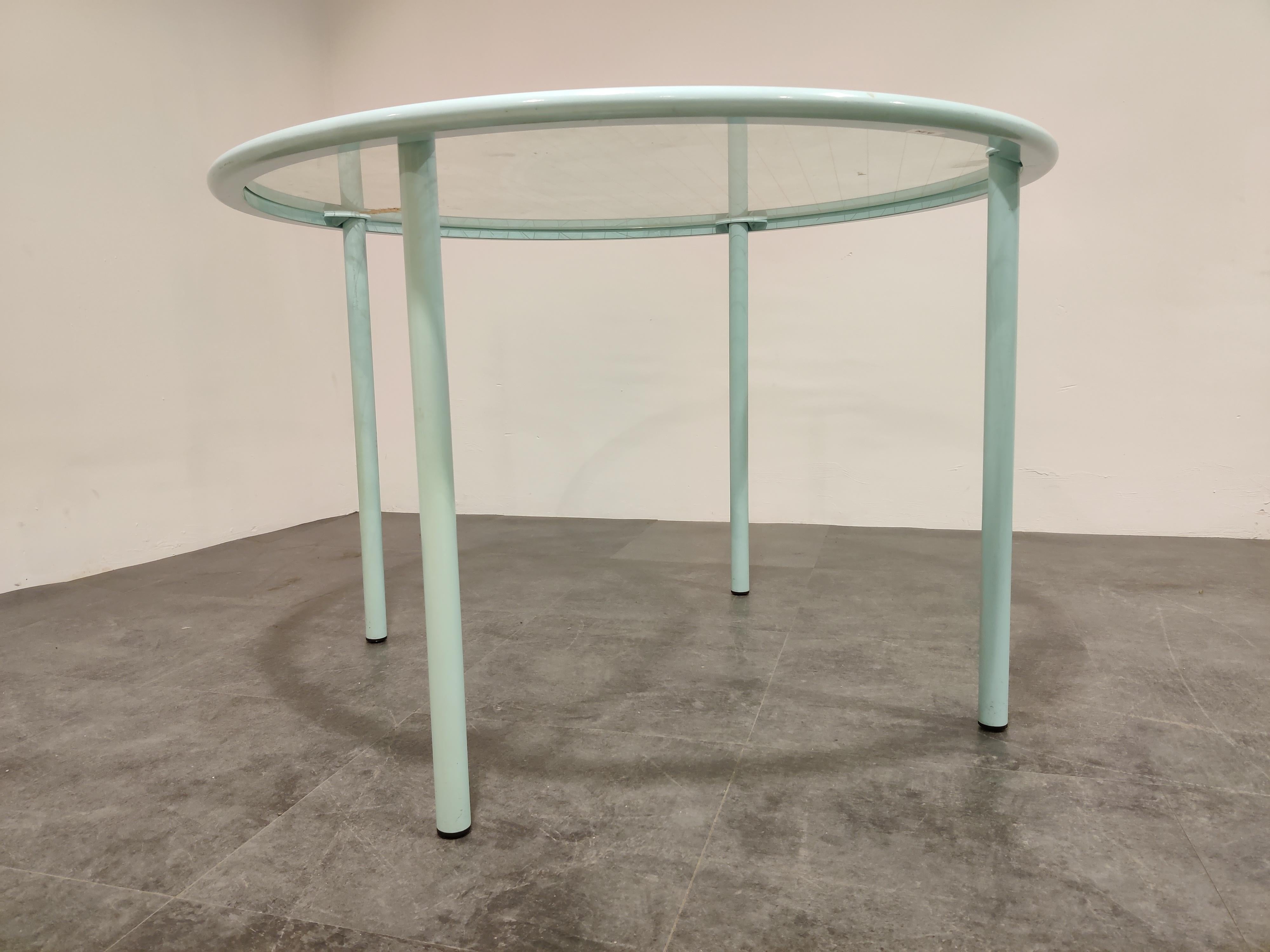 Italian Vintage Round Glass Dining Table by Fly Line, Italy, 1960s