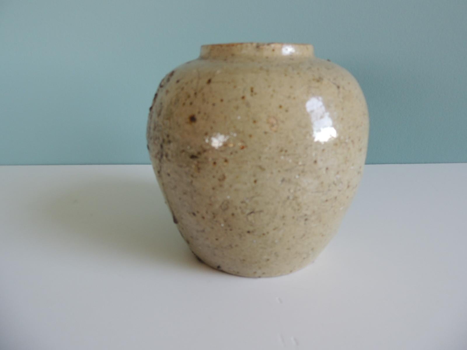 Hand-Crafted Vintage Round Glazed Asian Vase For Sale