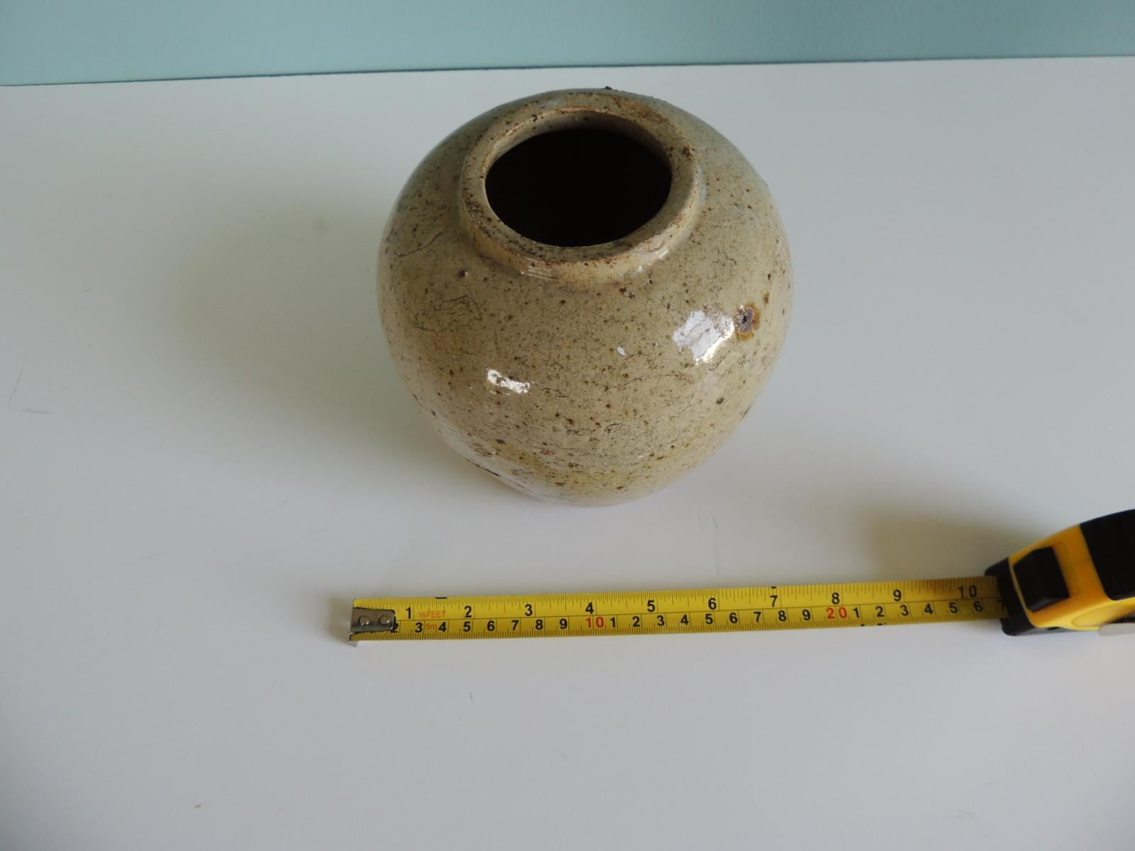 Earthenware Vintage Round Glazed Asian Vase For Sale