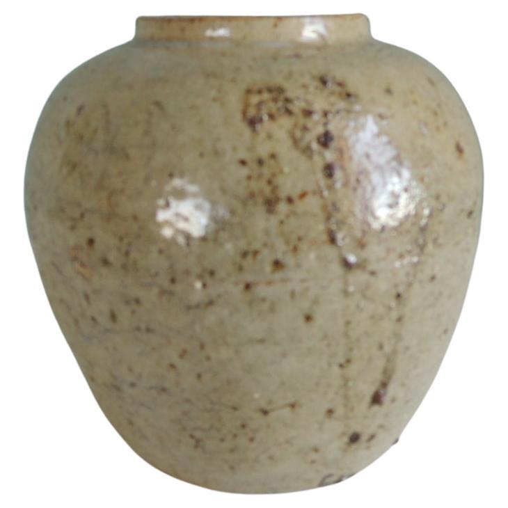 Vintage Round Glazed Asian Vase For Sale