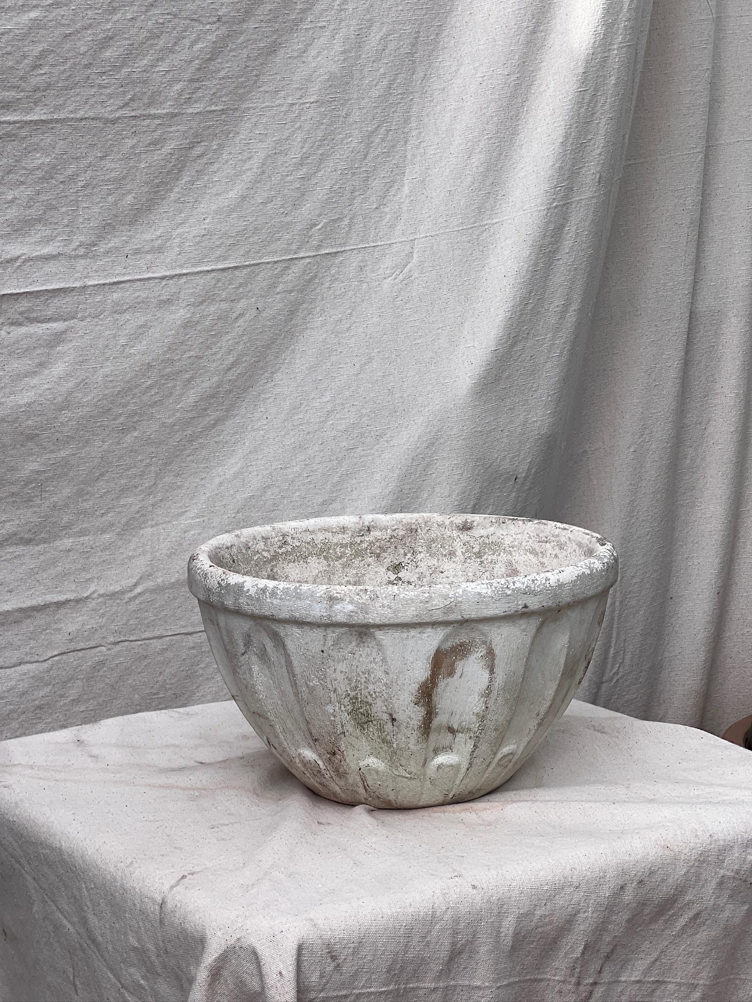 Concrete Vintage Round Grandon Fres Planter Pot For Sale