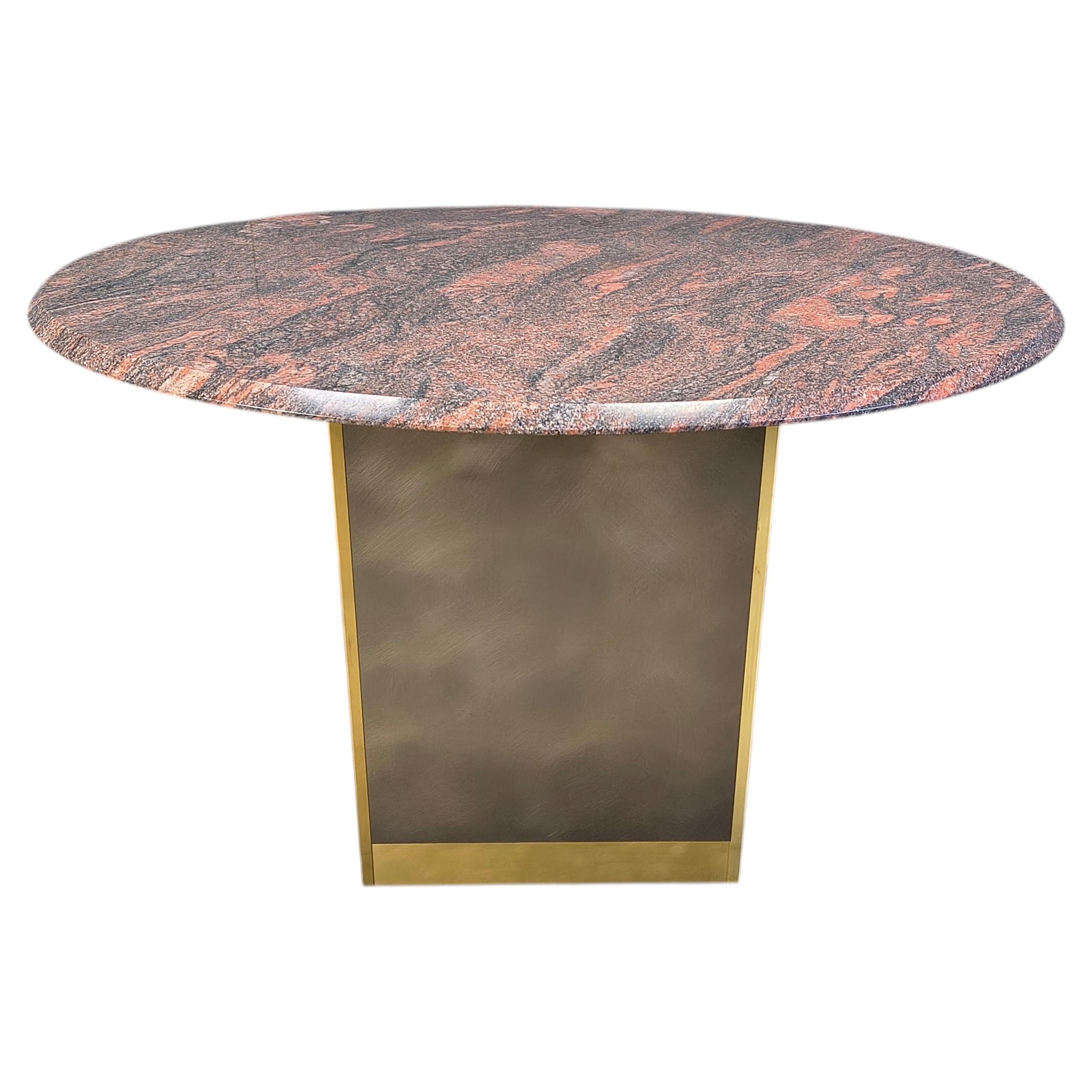 Vintage round granite and brass center table by Belogchrom, 1970s For Sale