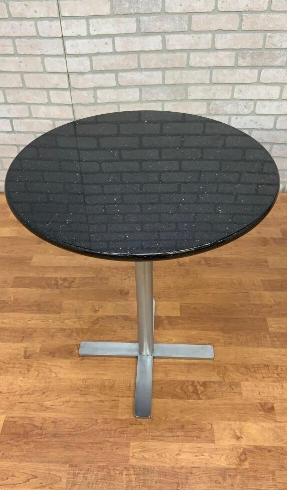 Modern Vintage Round Granite Top Bistro Side Tables - Pair For Sale