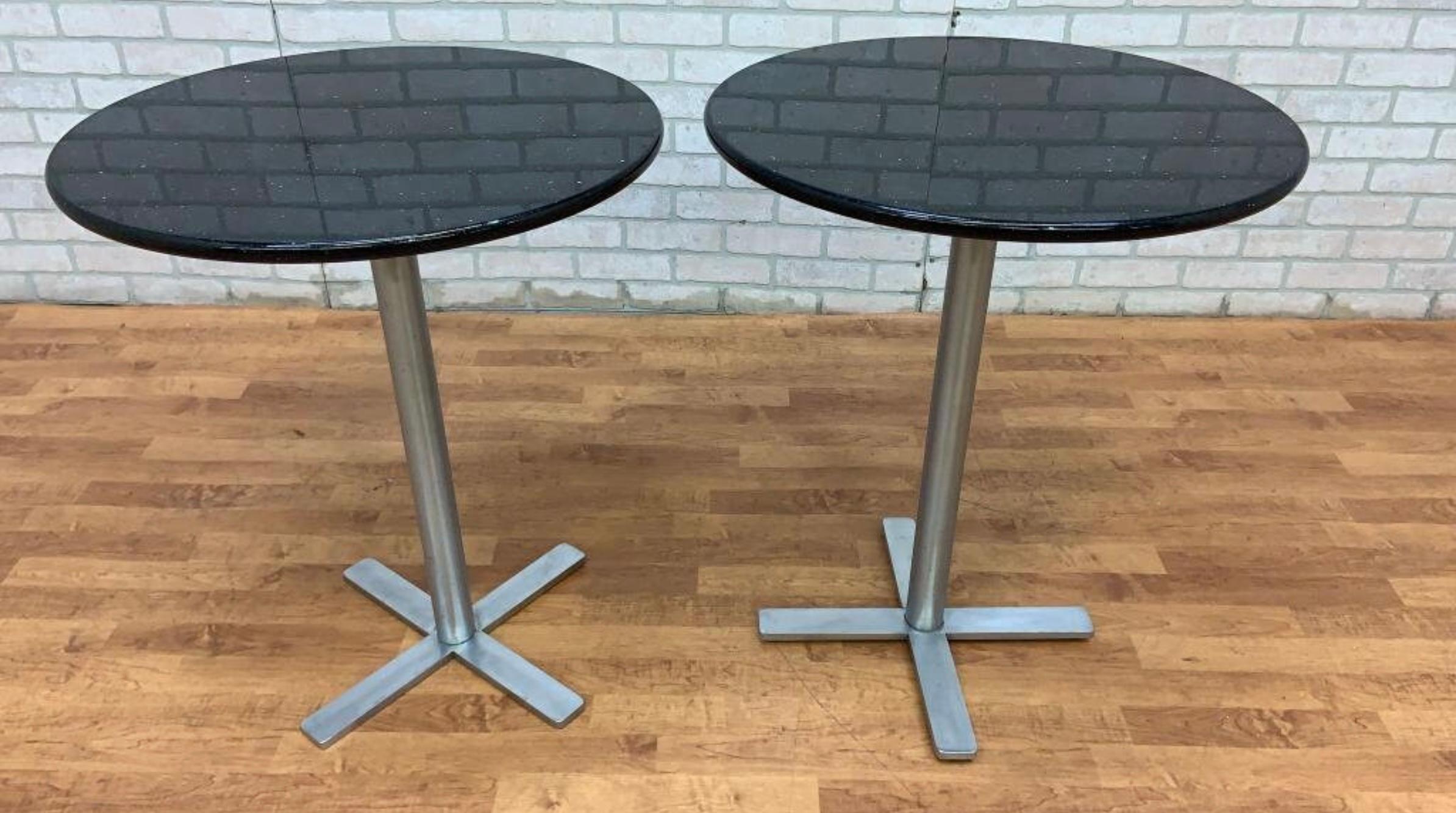 Hand-Crafted Vintage Round Granite Top Bistro Side Tables - Pair For Sale