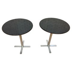 Vintage Round Granite Top Bistro Side Tables - Pair