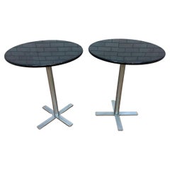 Vintage Round Granite Top Bistro Side Tables - Pair