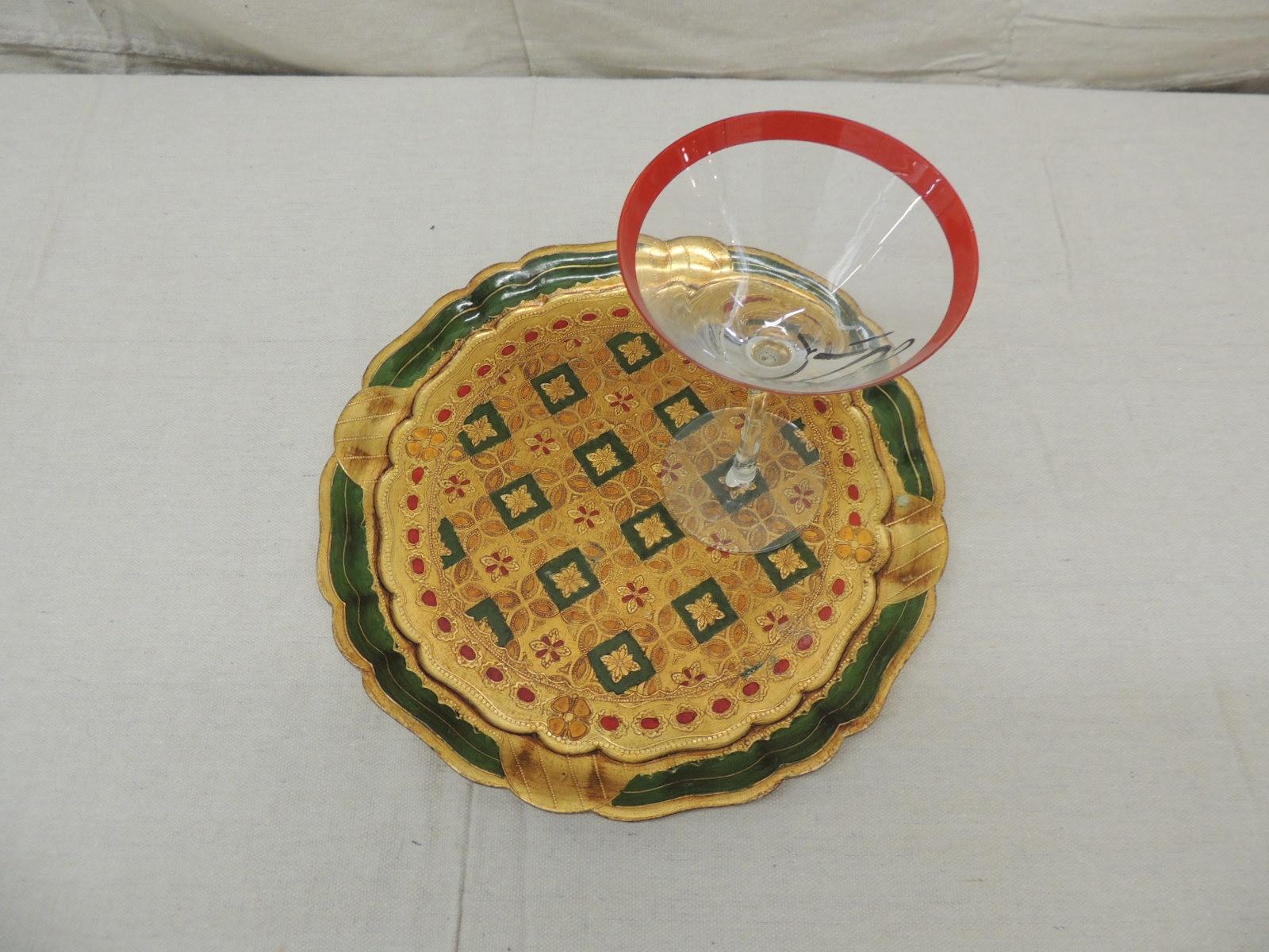 Bohemian Vintage Round Green and Gold Florentine Serving Tray