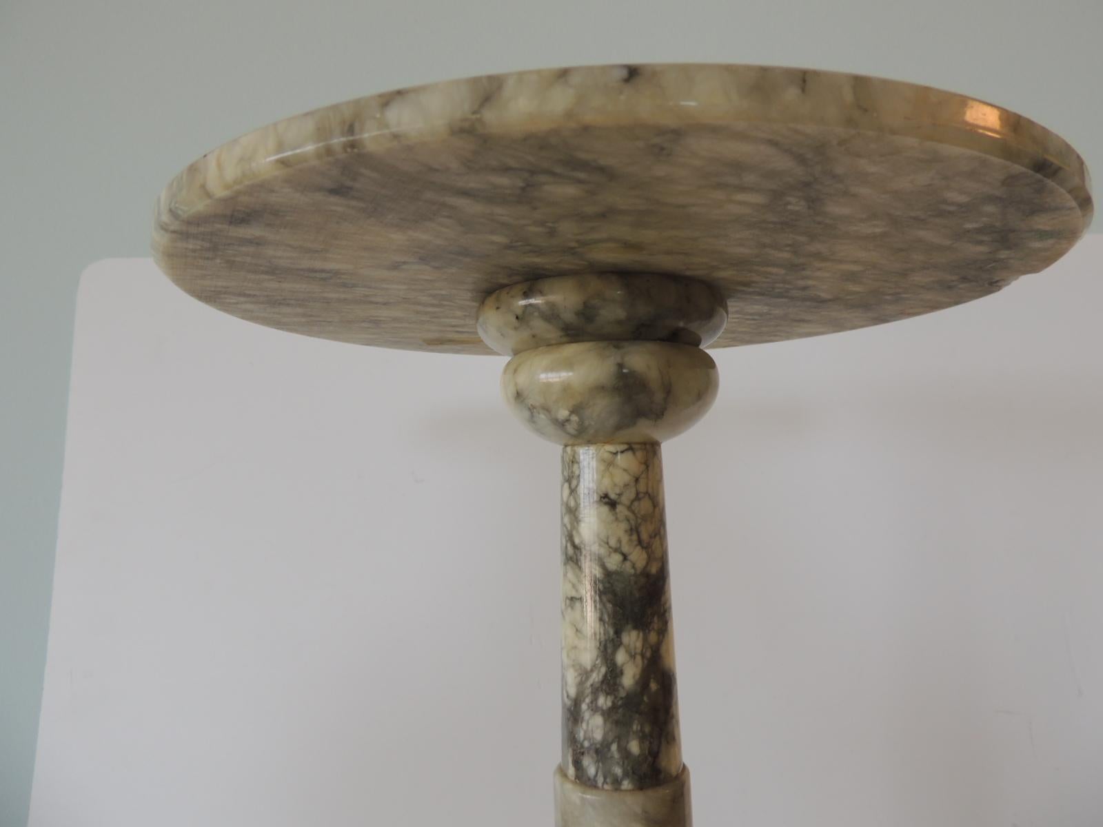 Hand-Crafted Vintage Round Grey and White Italian Carrera Marble Side Table