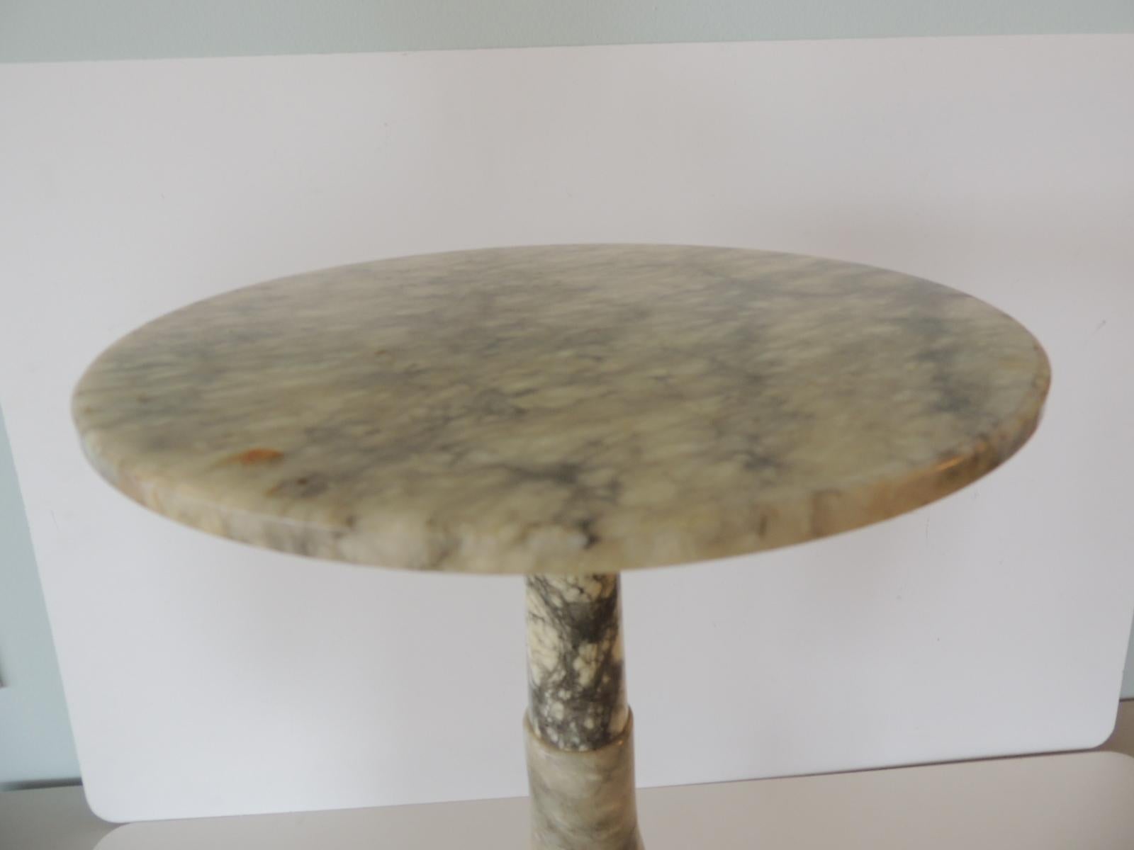 Mid-20th Century Vintage Round Grey and White Italian Carrera Marble Side Table