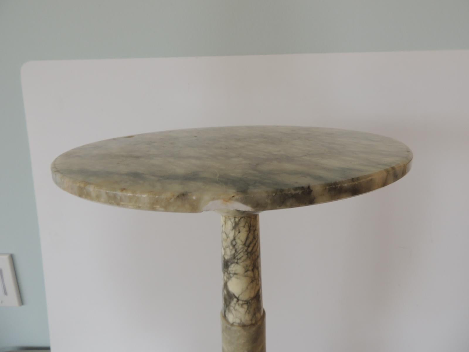 Alabaster Vintage Round Grey and White Italian Carrera Marble Side Table