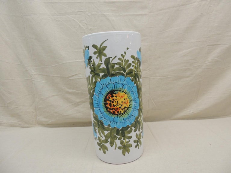 Vintage Round Hand Painted Umbrella Stand For Sale at 1stDibs