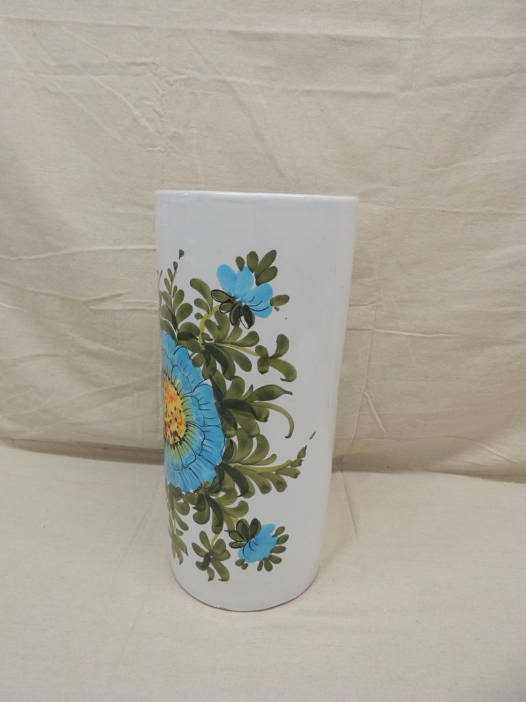 Vintage Round Hand Painted Umbrella Stand For Sale at 1stDibs