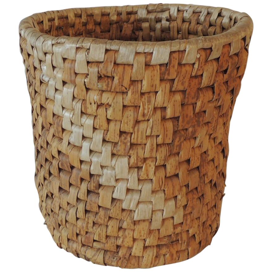 Vintage Round Handwoven Banana Leaf Wastebasket