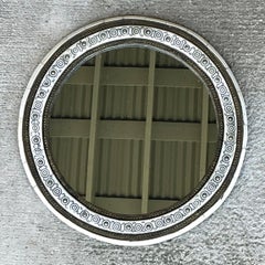 Vintage Round Inlaid Wood Wall Mirror