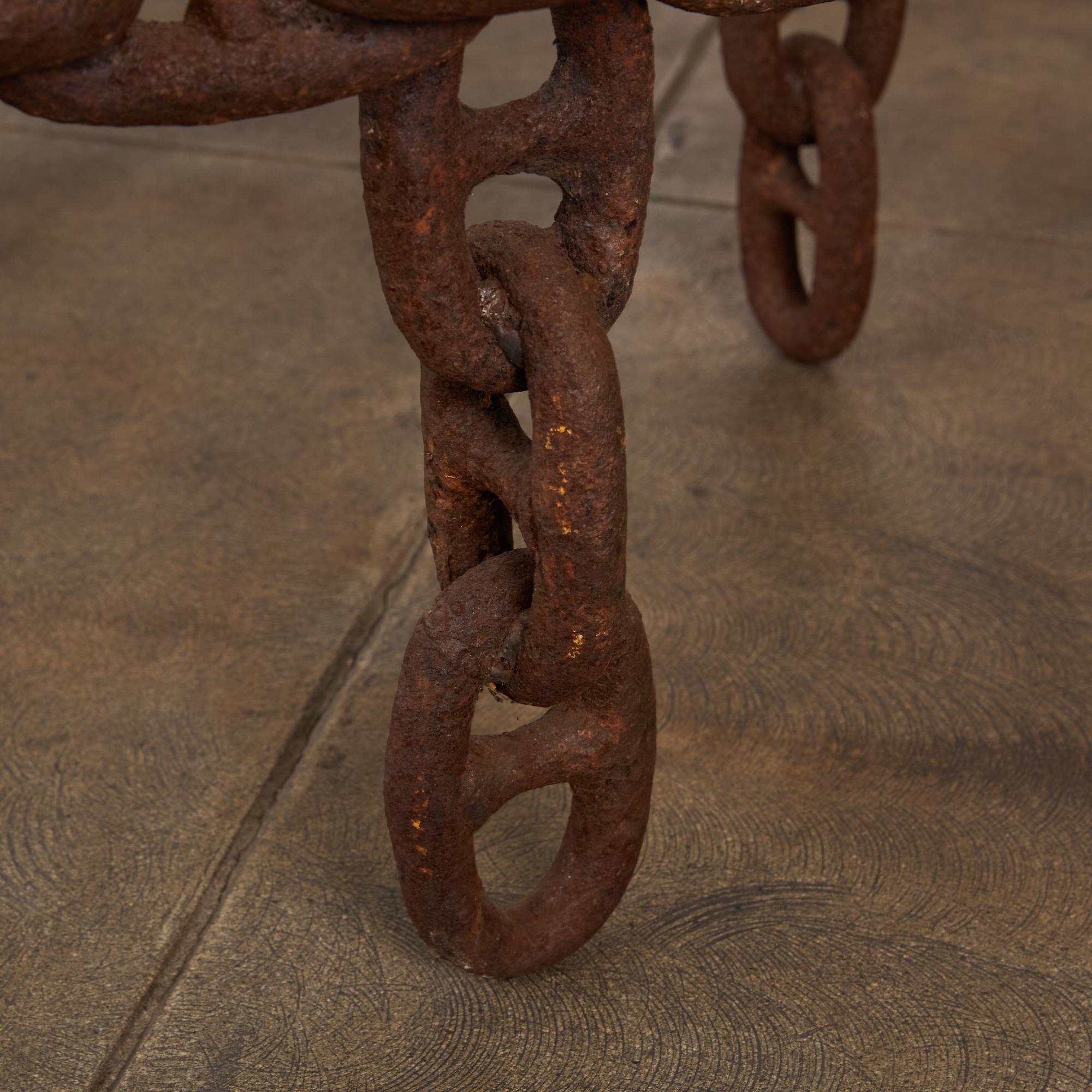North American Vintage Round Iron Chain Link Glass Coffee Table