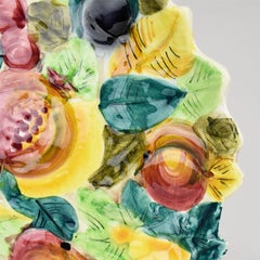 Vintage Round Italian Colorful Hand Painted Ceramic Majolica Fruit Platter