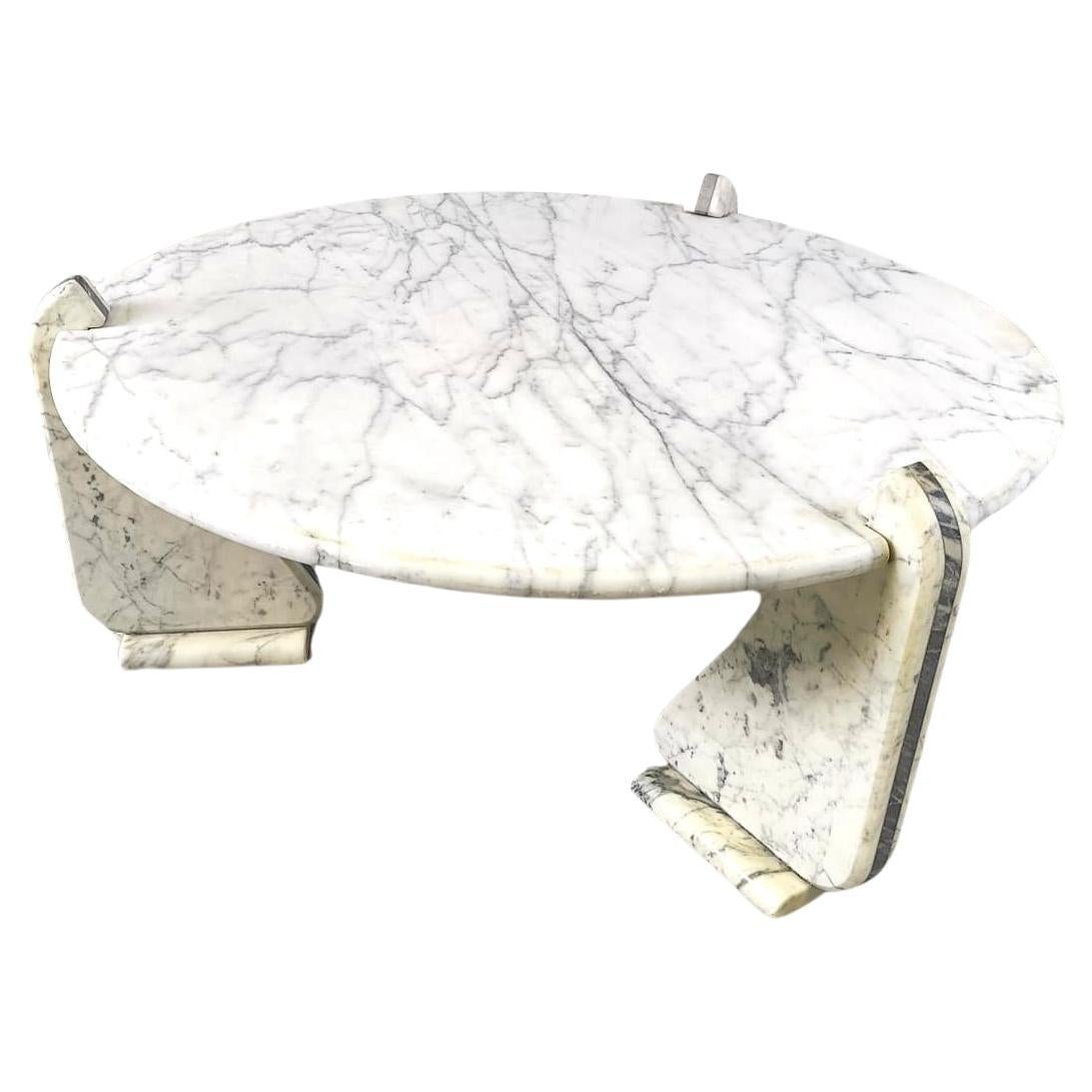 Vintage round italian marble coffee table, 1970s For Sale