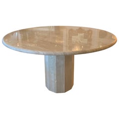 Vintage Round Italian Travertine International Stone Dining Table or Game Table