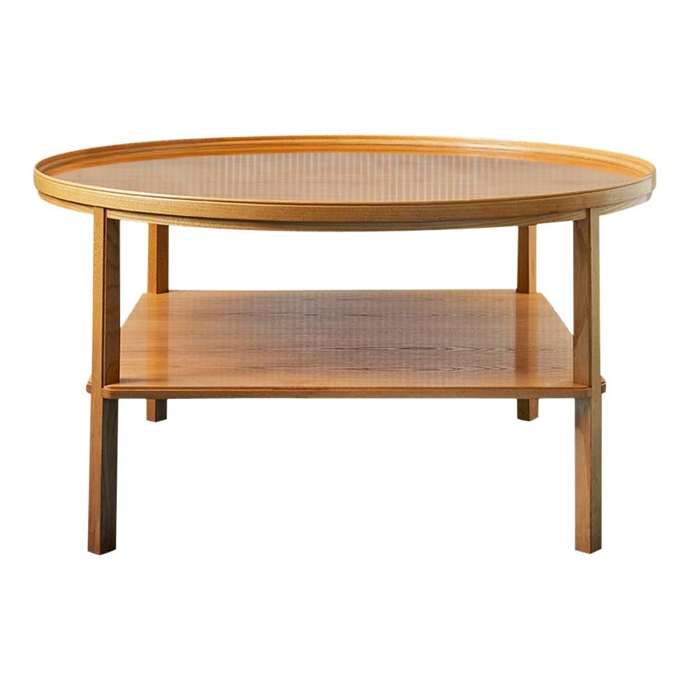 Vintage Round Kaare Klint "Rygebord" Table in Elm Wood, Denmark, 1960's