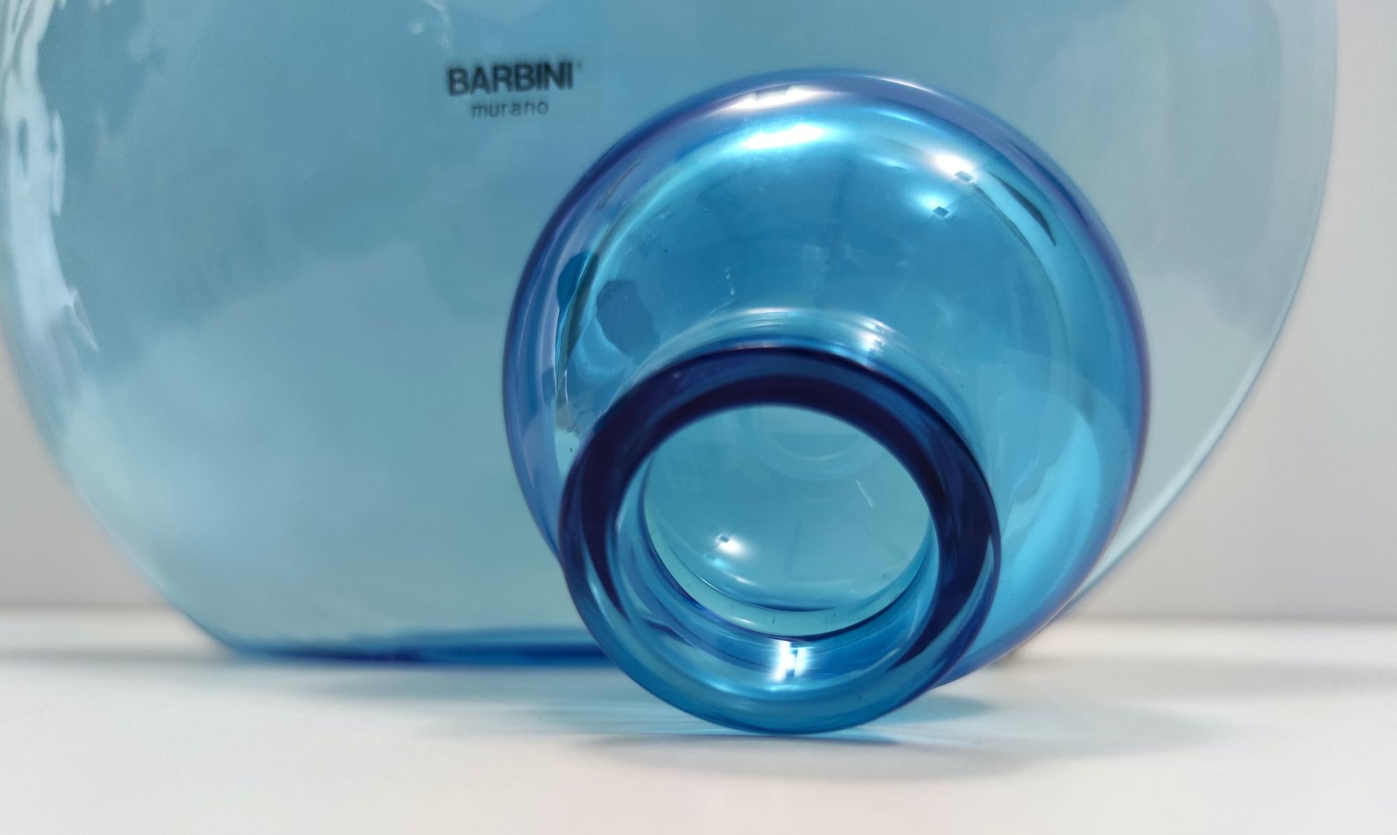 Postmodern Round Light Blue Murano Glass Bottle by Alfredo Barbini, Italy, 1980s For Sale 5