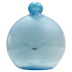 Retro Postmodern Round Light Blue Murano Glass Bottle by Alfredo Barbini, Italy, 1980s