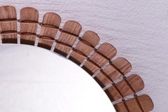Vintage Round Light Wooden Wall Mirror, 1960s
