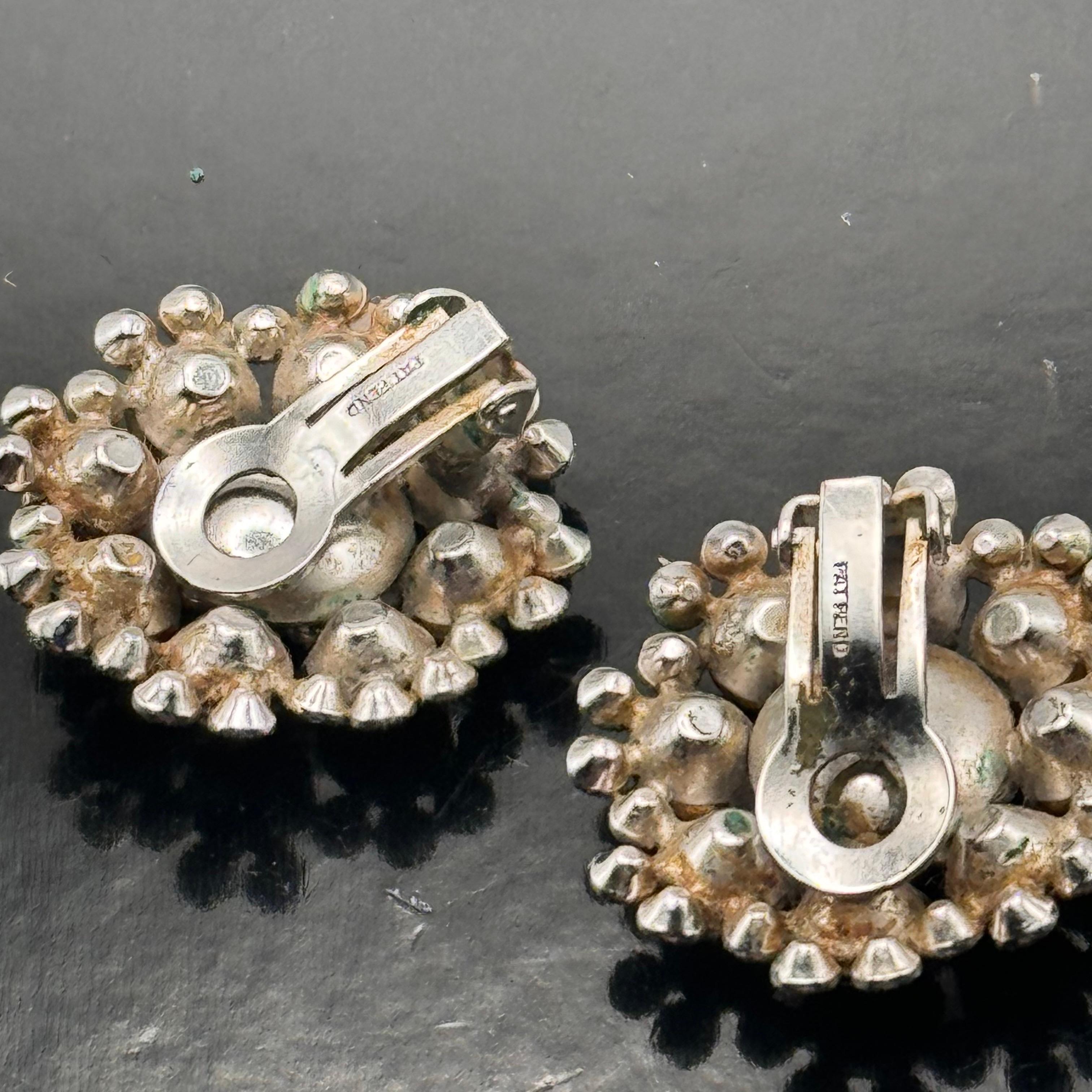 Vintage Round Lipstick Red Glass Crystal Flower Earrings Circa 1960s For Sale 5