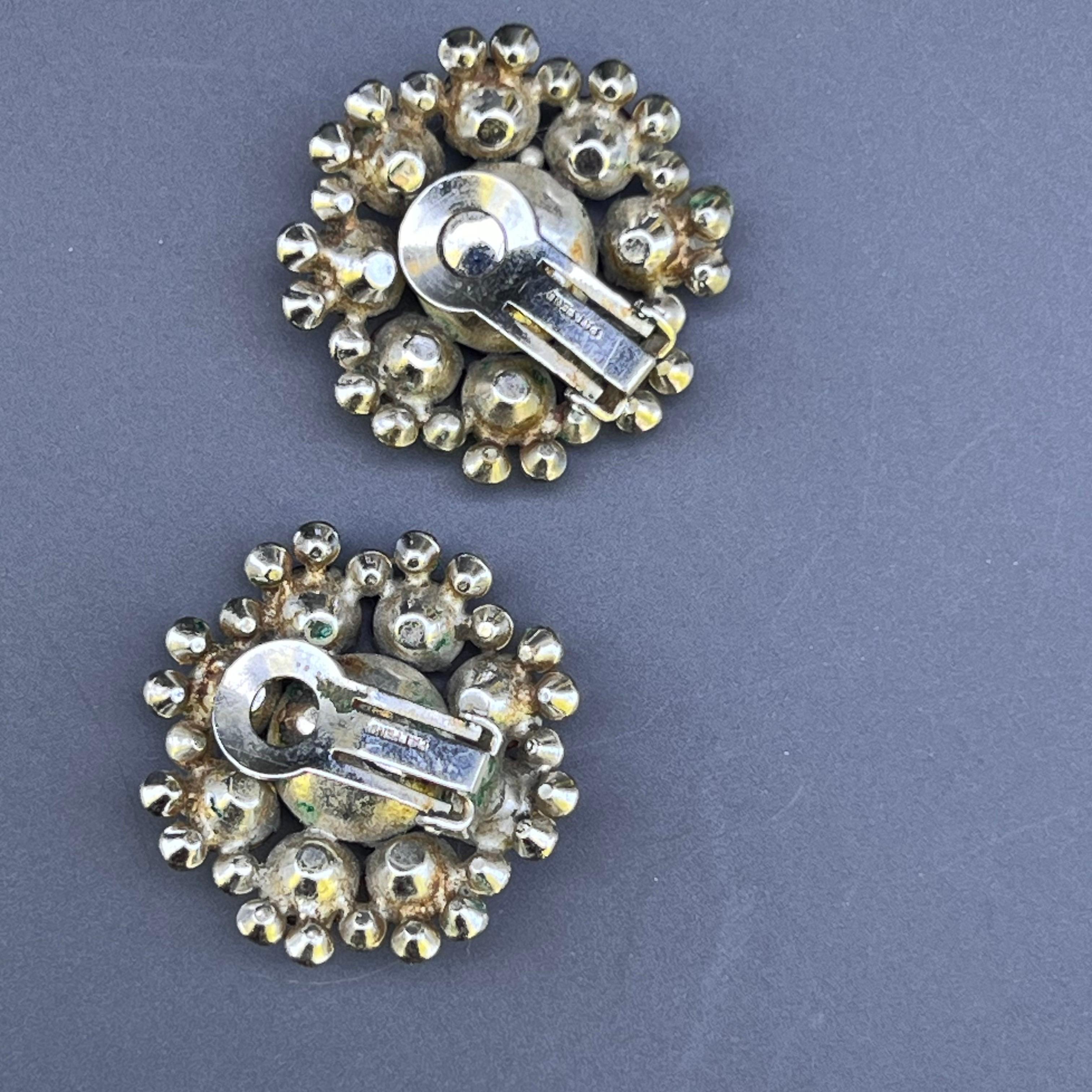 Vintage Round Lipstick Red Glass Crystal Flower Earrings Circa 1960s For Sale 4