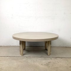 Vintage Round Low Coffee Table, Cerused Finish, Arch Form Base