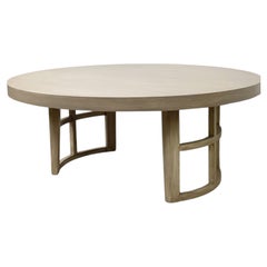 Vintage Round Low Coffee Table, Cerused Finish, Arch Form Base