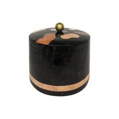 Vintage Round Maitland Smith Tessellated Stone Box