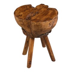 Vintage Round Maple Wood Stool or Side Table