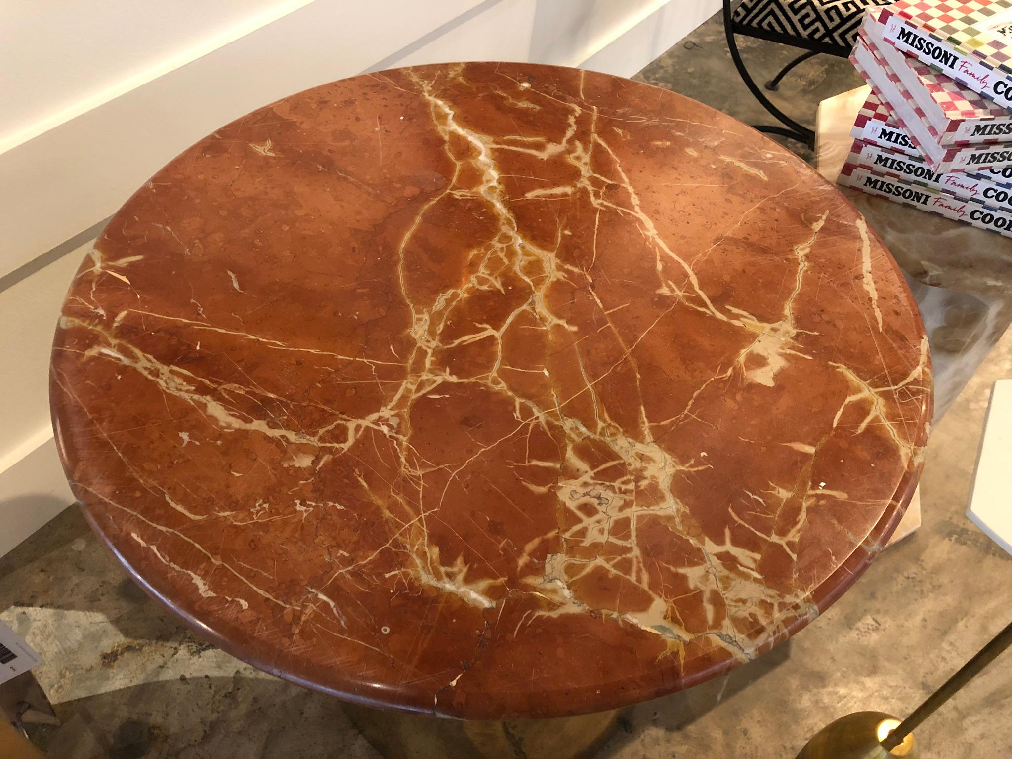 Vintage Round Marble and Brass Side Table In Good Condition In Houston, TX