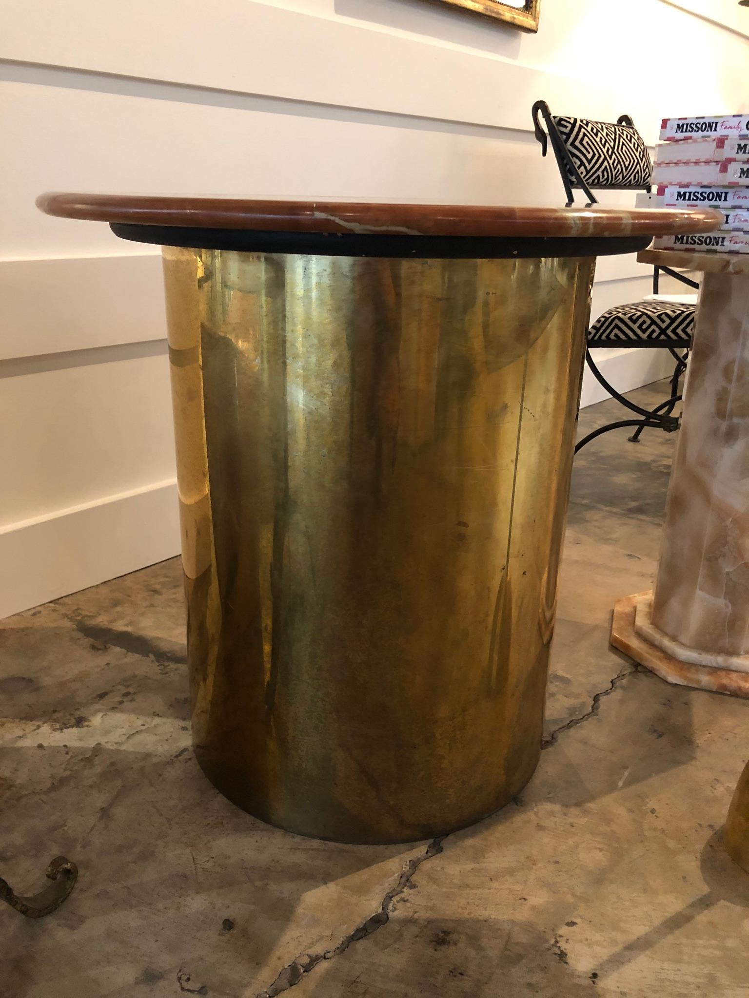 20th Century Vintage Round Marble and Brass Side Table