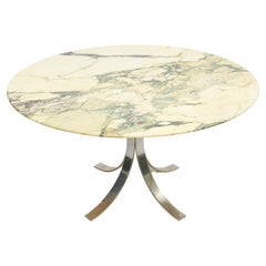 Vintage Round Marble and Chrome Pedestal Dining Table