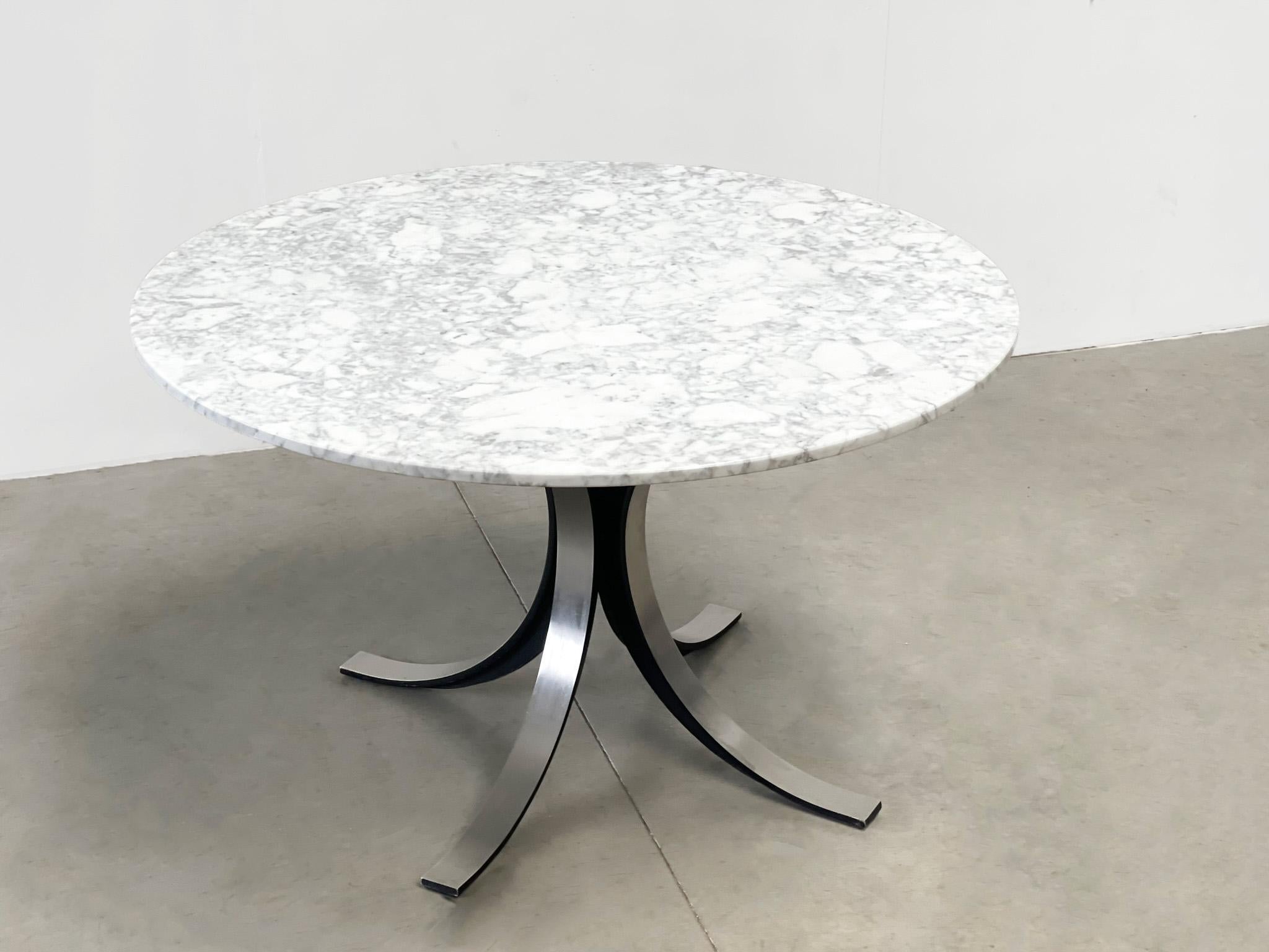 Metal Vintage round marble dining table model T69 by Osvaldo Borsani for Tecno, 1970s  For Sale